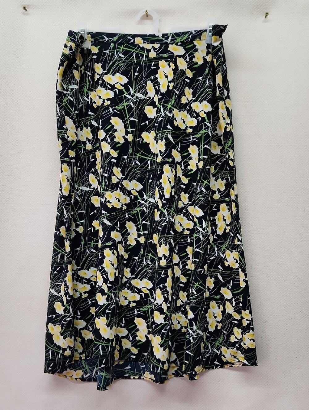 dressbarn Black Maxi Skirt with Yellow and White Floral Print